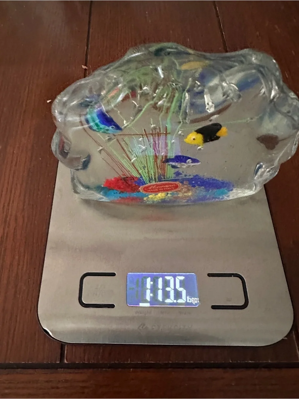 Murano Multicolor Glass Aquarium Sculpture with Blue, Green, Yellow and Red Fish